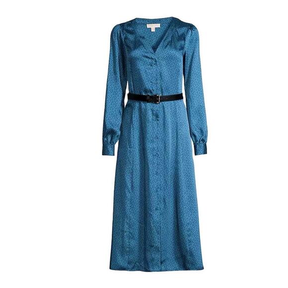 MICHAEL Michael Kors Satin Belted Midi Dress Size Small - Picture 1 of 15